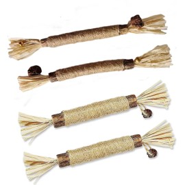 Cat Toy Catnip 4 Pack Silvervine Stick Cat Chew Toy with Bell for Indoor Cats, Natural Cat nips Interactive Kitten Teething Dental Toy
