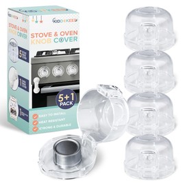 Child Proof Stove Knob Covers (Pack of 5) & Oven Lock - Double Key Design Standard Size 2.1"High x2.4"Wide Stove Knob Covers for Child Safety - Stove Knob Locks for Gas Or Electric Burners- Clear