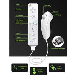 (White *2) Remote Controller with Motion Plus for Wii/WII U, 2 in 1 Remote with Nunchuck Controller for Wii/WII U Console [nintendo_wii_u]
