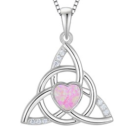 Vesitim Sterling Silver Created Pink Opal Necklace Celtic Knot Necklace for Women