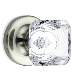 Dummy Princess Cut Crystal Door Knobs Satin Nickel Round Rosette