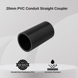 Black 20mm PVC Conduit Straight Couplers - Push-Fit Joiners - Pack of 5
