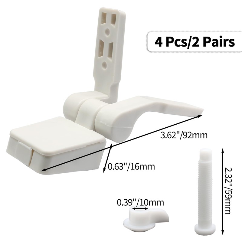 Luomorgo 2 Pairs Plastic Toilet Seat Hinges, White Toilet Seat