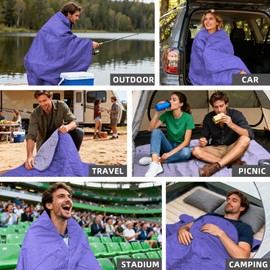 KawaGebo Kamp Large Outdoor Waterproof Blanket Extra Thick Fleece Stadium Blanket for Camping, Car, Pet, Picnics - Windproof, Wearable, Machine Washable 80" x 58" (Purple,Hooded)