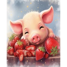 XTXGERL DIY Painting by Number Kits for Adults, Pink Pig and Fruit Strawberry, Oil Painting Paint by Number Kits Arts Craft for Home Wall Decor, 40x50cm