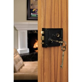 A29 Heavy Duty Cast Iron Horizontal Rim Lock, Black Powder-Coated Finish