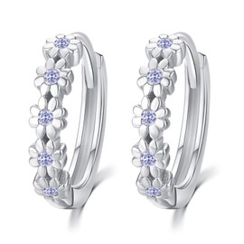 KINGWHYTE Daisy Earrings 925 Sterling Silver Hoop Earrings Small Daisy Flower Huggie Earrings Birthday Christmas Jewelery Gifts for Women