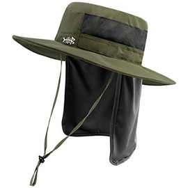 BASSDASH UPF 50+ Sun Fishing Hat Water Resistant with Detachable Neck Flap Army Green