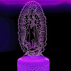 SUPERRUIDALONG 3D Virgin Mary Remote Control 16 Color Night Lights Illusion Acrylic LED Table Bedside Lamp Children Bedroom Desk Decor Birthday Gifts Toy for Kids