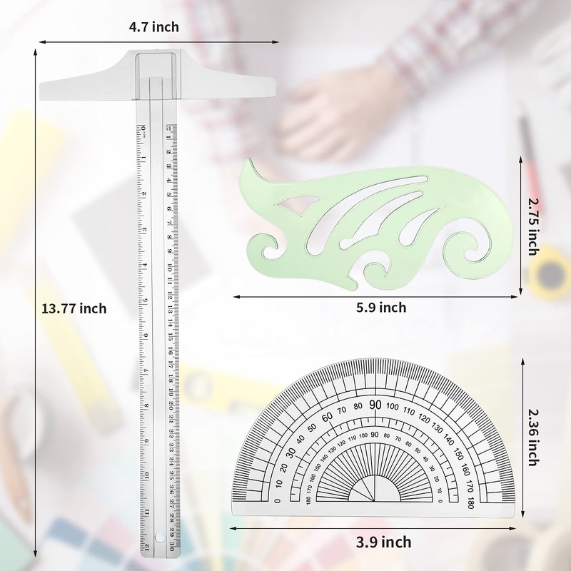 Frienda 5 Pieces Drafting Tools 12 Inch T-Square Ruler Plastic