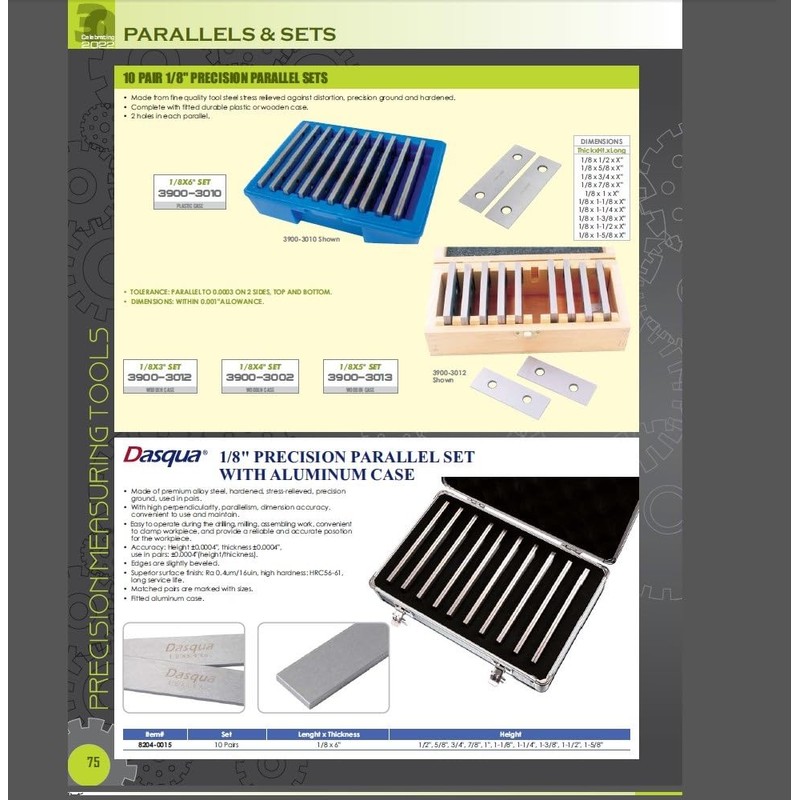 HHIP 3900-3008 8 Pair Precision Parallel Set, 1/2" Size, Steel