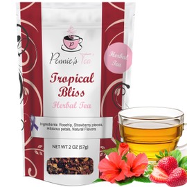 Pennie’s Tea – Tropical Bliss Loose Leaf Hibiscus Tea - Natural and Non-Caffeinated Organic Loose Leaves for Hot & Iced Beverages - Makes 25-30 Cups, 2 oz. Pouch