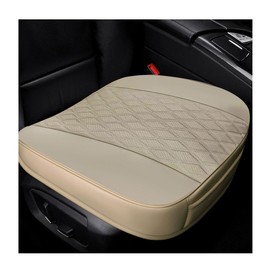 povtii Car Front Seat Cover, 21"×22" Luxury PU Leather Auto Seat Protection Cover, Comfortable Anti Slip Front Bottom Seat Cushion with Full Wrap, Universal Car Accessories (Beige)