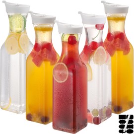 ASANMEYO 5-Pack 50 Oz Plastic Water Carafe Pitcher with Flip Top Lid, Square Base Juice Containers, Mimosa Bar Supplies Pitcher for Drinks, Water, Tea, Juice, Milk, Lemonade and Other Beverages