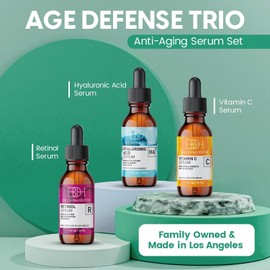 BH Dermcenter Age Defense Trio Set de suero antienvejecimiento para rostro y ojos Suero facial con vitamina C, retinol y cido hialurnico para hombres y mujeres 30 ml cada uno
