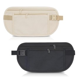 2 Pcs Money Belts for Travel Hidden, Adjustable Elastic Anti-Theft Money Belt Waterproof Stealth Wallet Secure Travel Money Pouch for Women Men Running Dog Walking