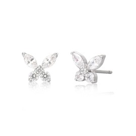 Limerencia F136 Pure Titanium Hypoallergenic Earrings Dainty Butterfly CZ Cluster Minimalist | G23 Implant Grade Piercing Fashion Jewelry for Sensitive Ears (Silver)