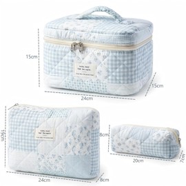 Set di 3 beauty case da donna con motivo floreale, borsa da viaggio trapuntata, borsa per trucchi portatile, per ragazze e donne