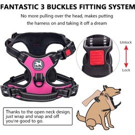 PoyPet Dog Harness and Leash Combo, Escape Proof No Pull Vest Harness, Reflective Adjustable Soft Padded Pet Harness with Handle for Small Medium Large Dogs(Pink,M)