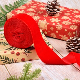 Euvoym 5 Yards Red Velvet Ribbon Vintage Velvet Ribbon Christmas Ribbon for Holiday Festival Birthday Gift Wrapping Bows Making (Red, 3.8cm)