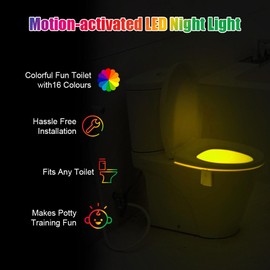 HOTUT Motion Sensor Toilet Night Light, 16 Colors Body Motion Sensor Toilet Bowl Seat Lamp, USB Chargeable, Adjustable Motion Activated Toilet Night Light for Any Toilet - 2 PCS