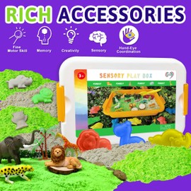 Carolart Jungle Sensory bin,Safari Animal Figures Playset Toys,Wild Forest Sandbox,Desert Animals Play Sand Set with Sensory Sand,Zoo Animal Figurines,Jungle Adventure Play Kit for Kids 3 4 5 6 7