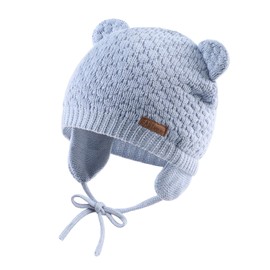 XIAOHAWANG Baby Winter Hat Boys Girls Warm Knitted Hats Soft Cotton Lining with Cute Bear Ears Winter Baby Hat, sky blue