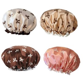 4Pcs Shower Caps, Double Layer Waterproof Hair Cap for Women, Washable Elastic Bathing Hat Reusable Shower Bonnet Bath Caps for Spa Salon Home Use