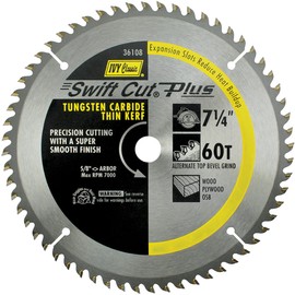 IVY Classic 36108 Swift Cut Plus 7-1/4-Inch 60 Tooth Carbide Circular Saw Blade with 5/8-Inch Diamond Knockout Arbor, 1/Card