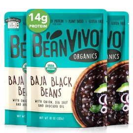 BeanVIVO (Pack of 3) Organics 14g Plant based Protein Baja Black Beans - Good Source of Fiber - Nutritious & Microwave Meals - Gluten-Free Plant Food - 10 oz