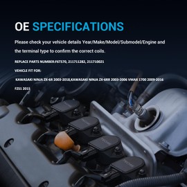 TECHIE 4PCS Ignition Coil Pack F6T570 Compatible with Kawasaki ZX636 ZX6R ZXR9F ZX R9F 636 For Ninja ZX-6R 2003-2018 For Ninja ZX-6RR 2003-2006 Replacement for 21171-0021