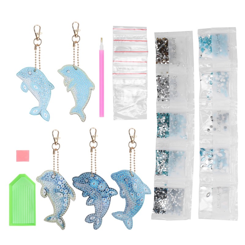5Pcs Dolphin Diamond Painting Keychain DIY 5D Cartoon Pendant Stylish