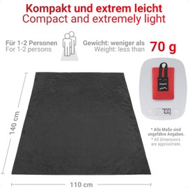 Siegvoll Mini Picnic Blanket Ultralight, Ultra-Thin Portable Beach Blanket, Outdoor Blanket for Beach, Picnic, Camping and Hiking 140 x 110 cm (Black)