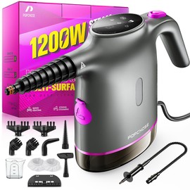 POPCHOSE Handheld Steam Cleaner for Home, Portable Pressurized Steamer for Cleaning Grout, Surfaces, Bathroom, Couch, 20S Fast Heat Up, 12 Accessories, Steam Adjustable, Safety Lock, Graypurple