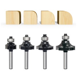 4PCS Roundover Router Bit Set, 1/4 inch Shank，Corner Rounding Edge Forming Cutter,Radius 1/8”, 1/4”, 5/16”, 3/8” Round Over Edging Router Bits, by Akylin
