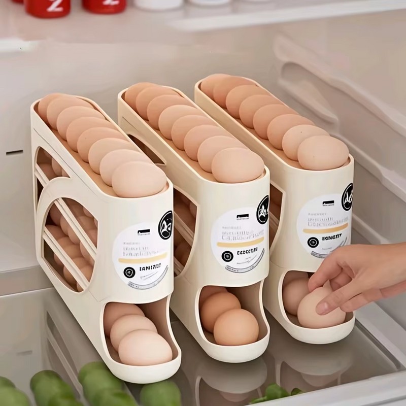 3-Tier Rolling Egg Dispenser for Refrigerator – Large Capacity Gravity