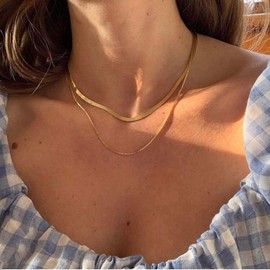 TseenYi Punk Snake Chain Necklace Choker Gold Layer Herringbone Necklace Vintage Minimalist Necklace Jewellery for Women and Girls