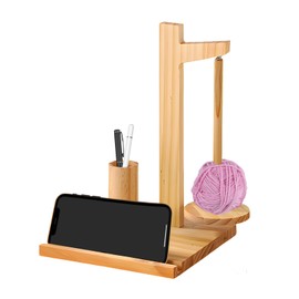 Yarn Holder Magnetic Wooden Wool Yarn Holder Crochet Yarn Spinner Large Wool Holder Magnetic Yarn Ball Holder Stand with Crochet Cup & Phone Stand, for Crochet Lovers Crocheting & Knitting (Log Color)