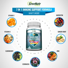 GreeNatr GreeNatr 7-in-1 Immune Support Supplement with Vitamin C, Vitamin D3, Zinc 50mg, Quercetin, Combined with Organic Ashwagandha Capsules Featuring Black Pepper for Enhanced Absorption