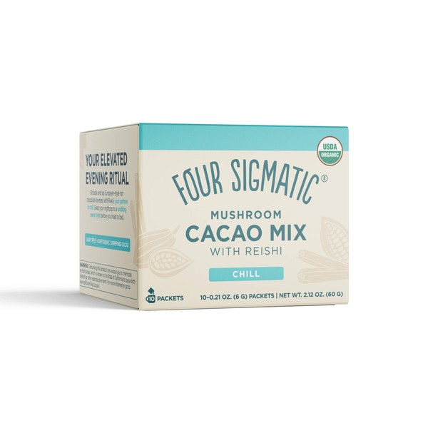 Four Sigmatic Mushroom Hot Cacao with Reishi, Organic Reishi Mushroom Powder - Natural Calm, Relax, Sleep - Vegan - 10 Count