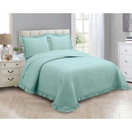MK Collection Embossed Modern Ultasonic Quilted Oversized Coverlet Bedspread Set Solid Color New #Ruby (Aqua, King/Cal King)