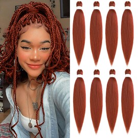 Mscat 20 Inch 8 Packs Pre Stretched Braiding Hair Copper Red Pre Stretched Braiding Professional Synthetic Prestretched Crochet Braids Hair Extension Hot Water Setting Yaki Texture (350#)