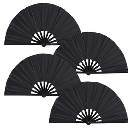 Tkocisa 4 Pack Large Folding Hand Fan, Plastic Hand Held Folding Fans Chinese Kung Fu Hand Fan Decorative Folding Fans for Dance, Performance, Festival or Home Decorations(Black)
