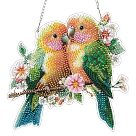 Birds Diamond Art Hanging Kits for Adults, Flower Diamond Painting Pendant Kits, DIY Acrylic 5D Special Shaped Crystal Diamonds Gem Art Painting Ornament for Home Wall Decor Gift 8x8 Inch