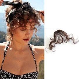 CADTARBAB Bangs Clip-In Short Curly Wavy Hair Clip Hairpiece One Piece Hair Clip in Pony Fringe Extensions Natural Bangs with Temple for Women (Dark Brown)