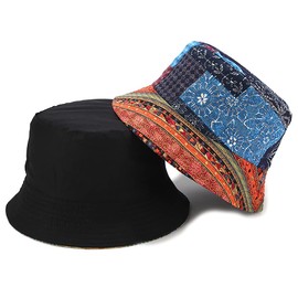 EnergyPower Bucket Hat, Patchwork Pattern & Black, Reversible Bucket Hat, Cotton, Unisex, For Outdoor/Summer Festivals/Camping/Mountain Climbing, Casual, Street, Unisex, orange