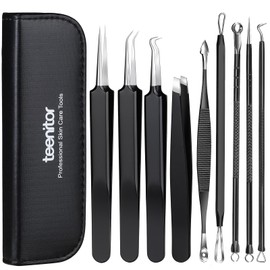 Teenitor Blackhead Remover Tools and Pimple Popper Tool Kit, 9 Pcs Stainless Steel Black Head Remover for Face Tool Pimple Extractor Tool for Blackhead, Pimple, Ance, Whitehead, Facial Hair
