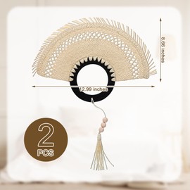 Roowest 2 Pcs Handmade Abanico De Mano Woven Hand Fan Boho Straw Palm Hand Held Fan Personal Use Wedding Favor Fans Unique Handmade Wall Decor for Summer Fiestas Bridal Party Souvenirs Accessories