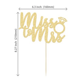 1 decoración para tarta de Miss to Mrs con purpurina dorada para boda, despedida de soltera con anillo para decoración de tartas para despedida de soltera, boda, compromiso, despedida de soltera