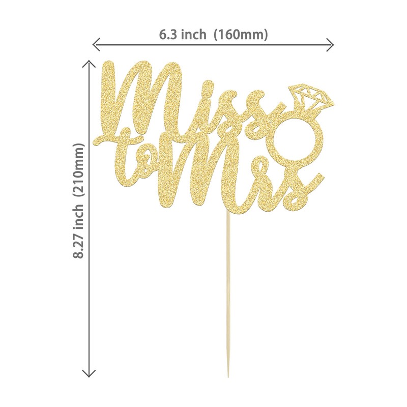 1 decoración para tarta de Miss to Mrs con purpurina